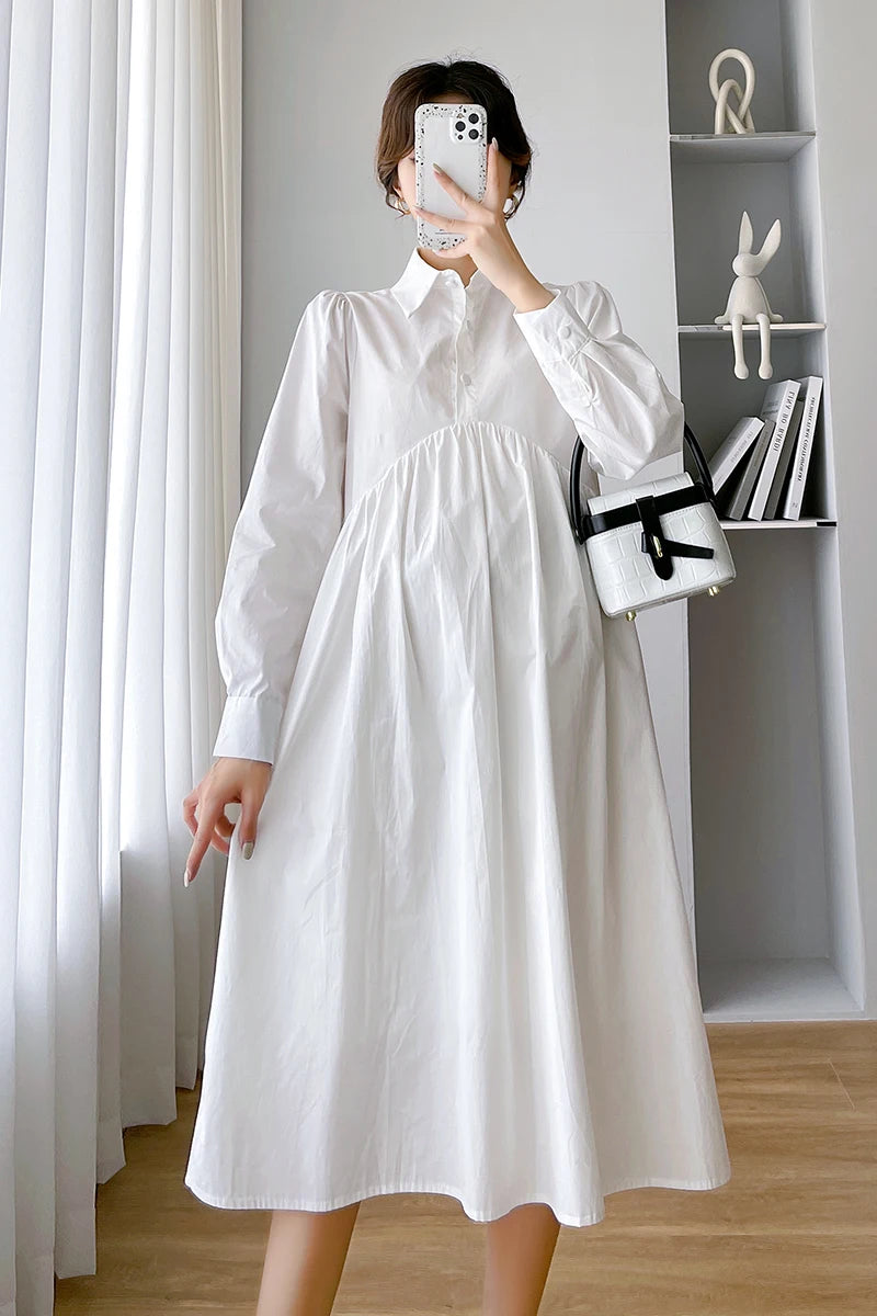 Cotton Maternity Blouse Dress - Long Loose A-Line