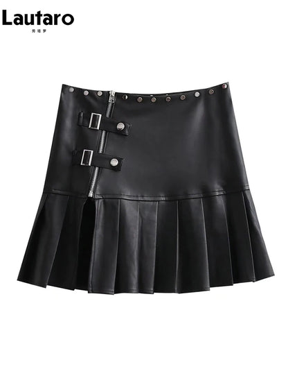 Sexy Retro White Black Pu Leather Mini Pleated Skirt