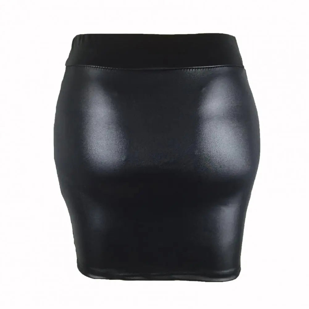 Skinny Matte Faux Leather Mini Skirts Women's High Waist Solid Color Slim Bodycon