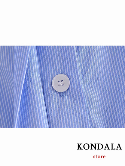 KONDALA New Chic Solid Casual Pockets Short Women Shirt Fashion 2023 Summer Short Sleeve Town-down Collar Streetwear Holiday Top