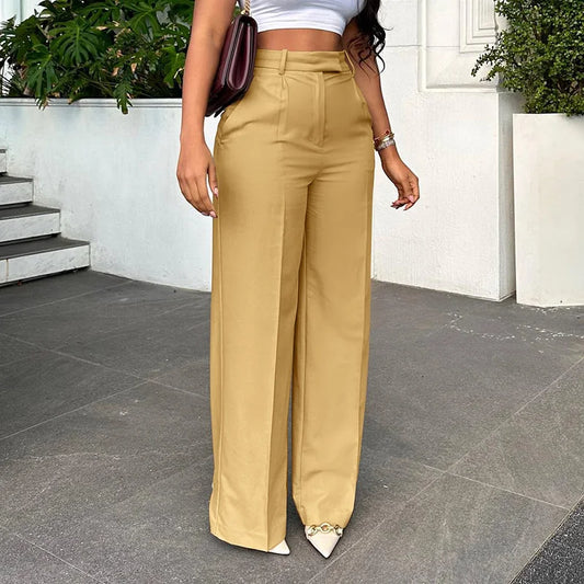 Stigende Casual Wide Leg Straight Pants Women's Plain Color Bodycon Pocket Office