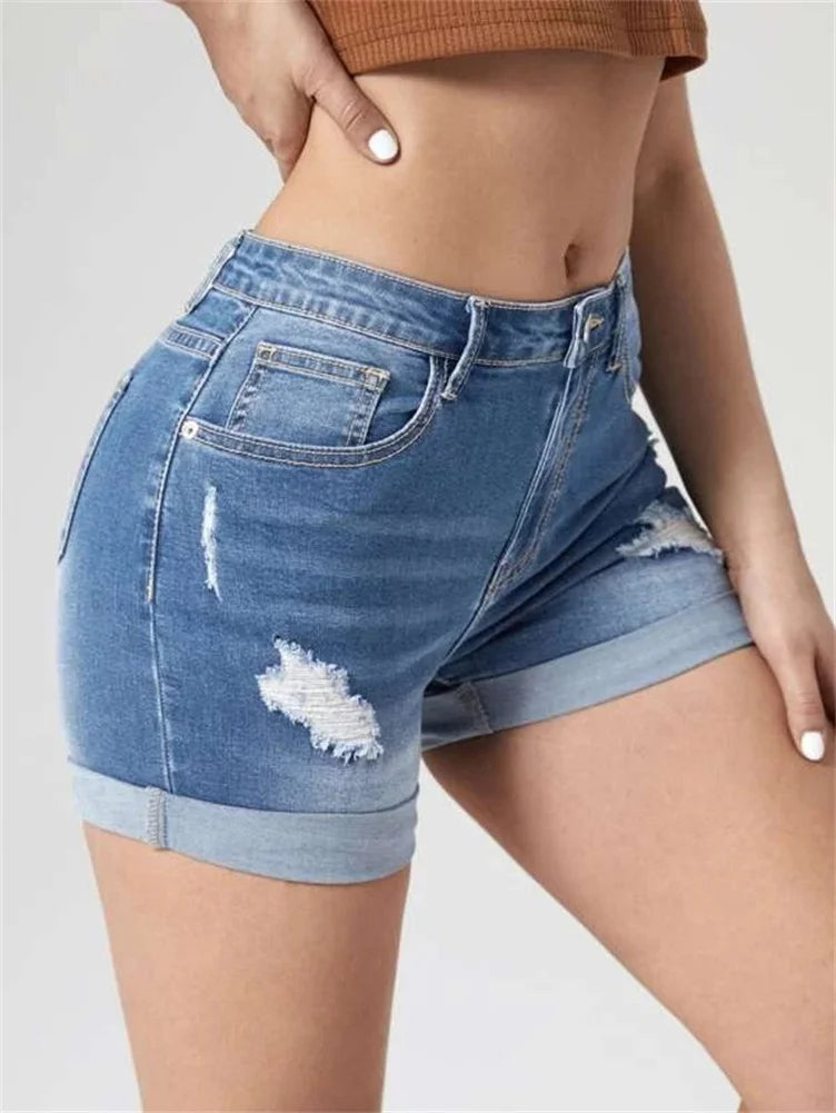 Summer Ripped Denim Shorts High Stretch Skinny Sexy