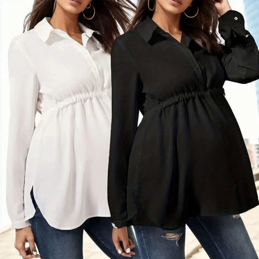 Maternity Tops - Pregnancy Long Sleeve White Blouse