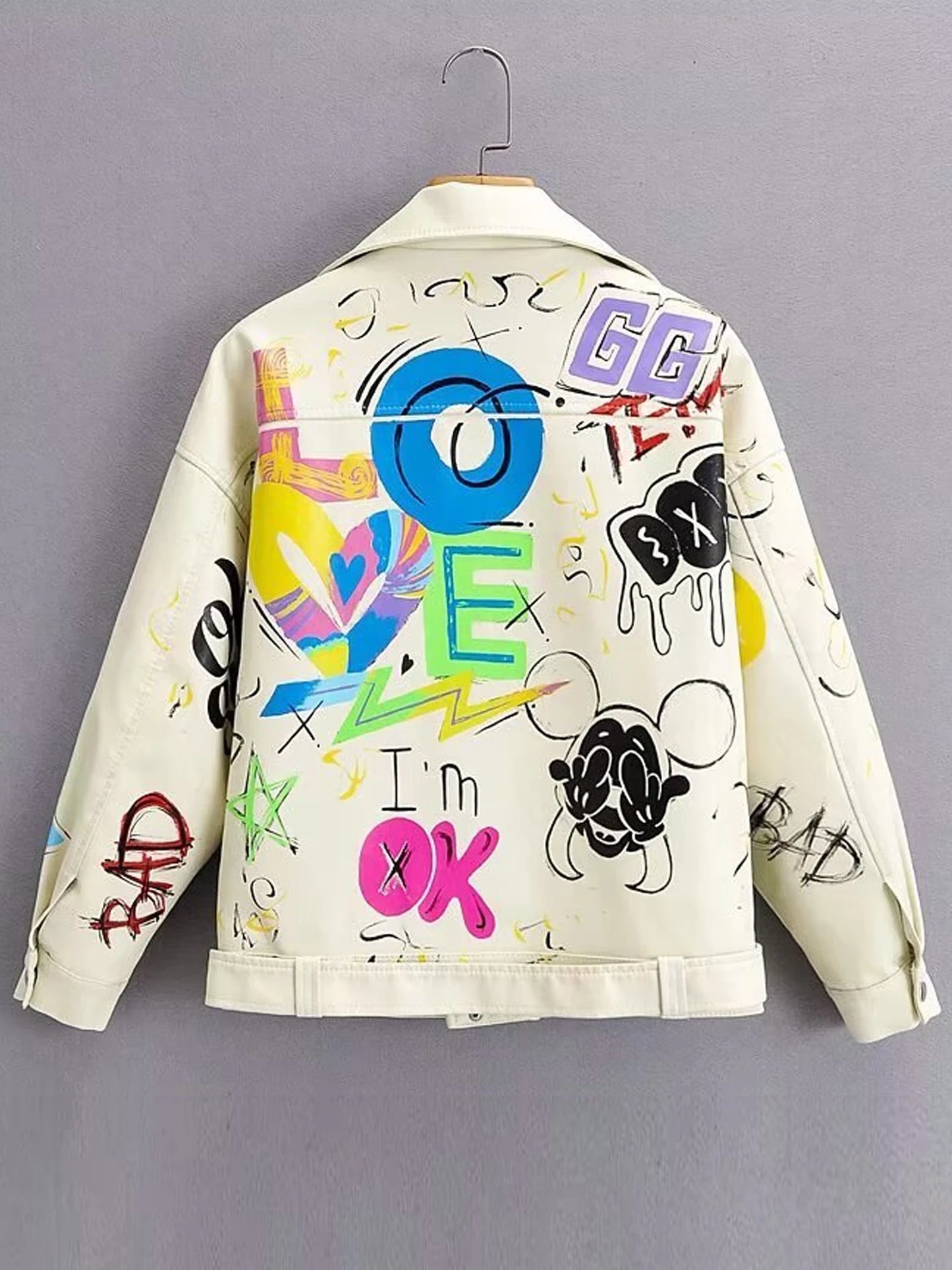 PU Leather Jacket - Graffiti Soft Punk Coat