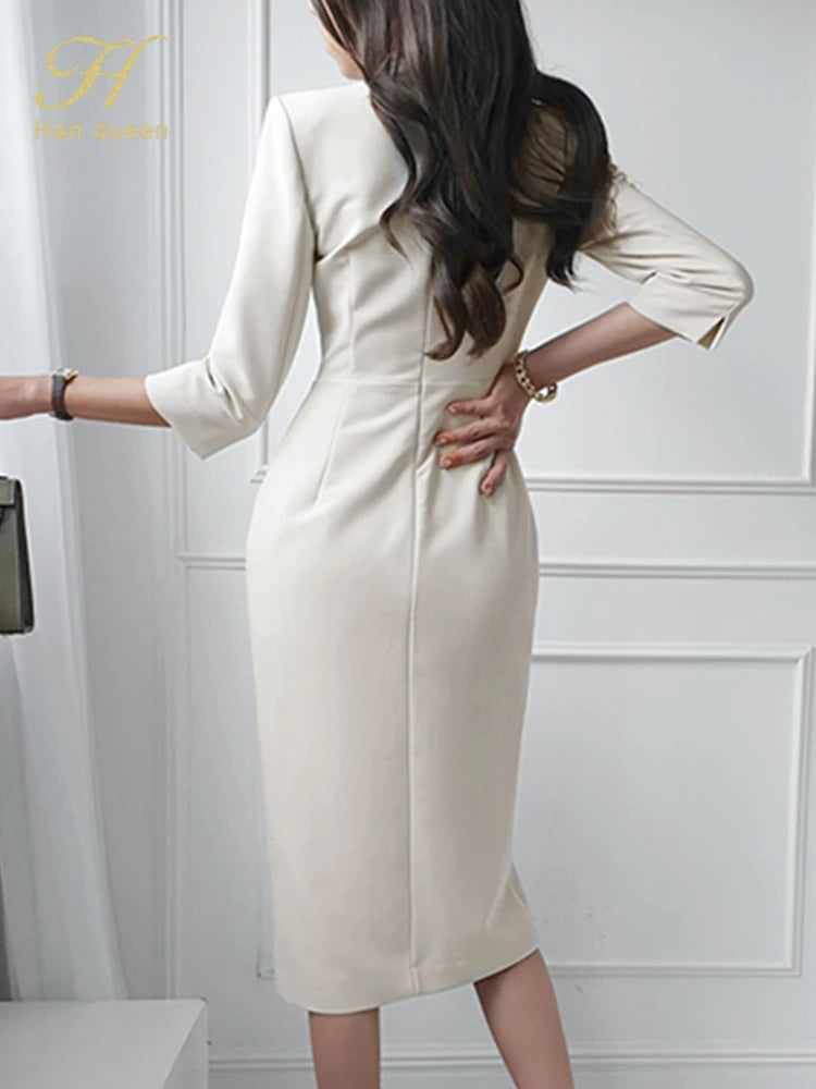 Elegant Occupation Pencil Dress - Women’s Autumn Sheath Mid-Calf Party