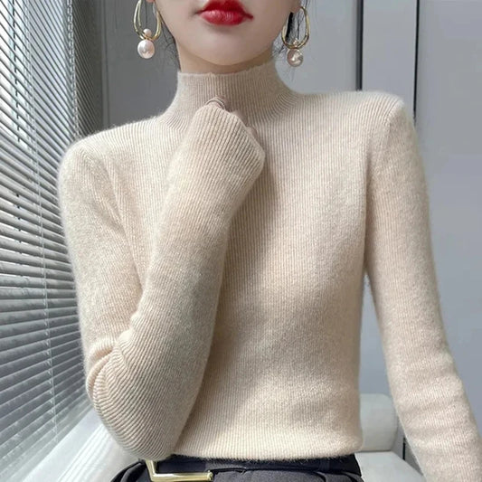 Solid Sweater Women Half Turtleneck Knitted Pullovers Harajuku Korean Thick Knitwear Autumn Winter Fashion Slim Jumpers