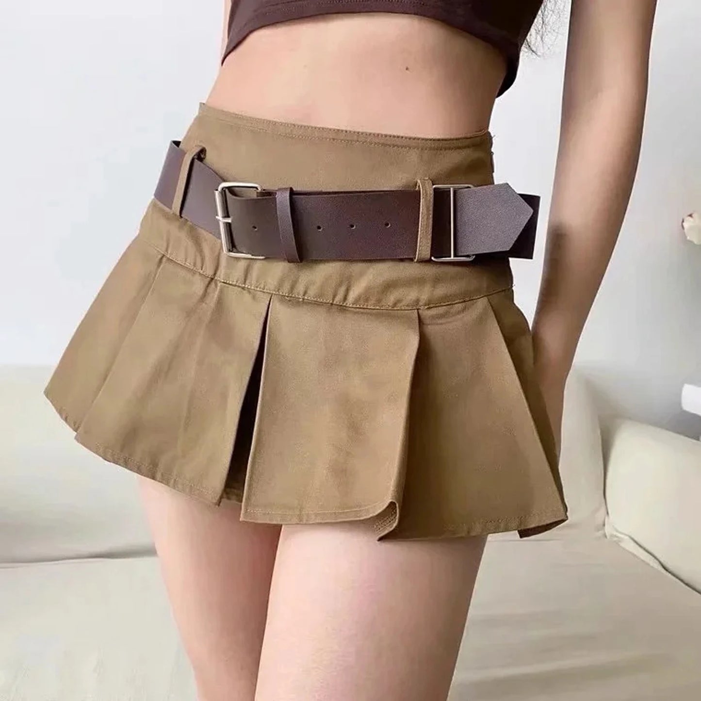 A-Line Skirts Belt High Waist Buttons Women's Clothing