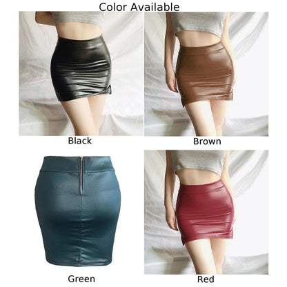 Women's Black Leather High Waist Short Skirt Tight Zip Mini