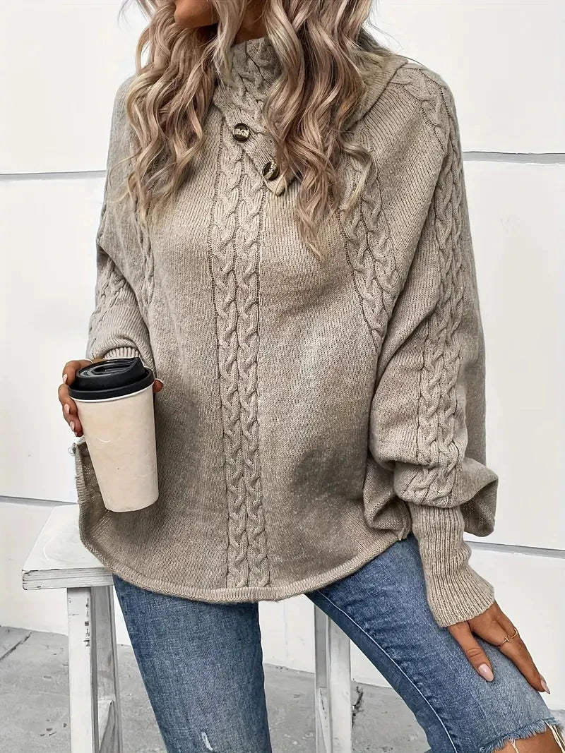 Women's Sweater Sweater for Women Turtleneck Batwing Sleeve Cable Knit Poncho