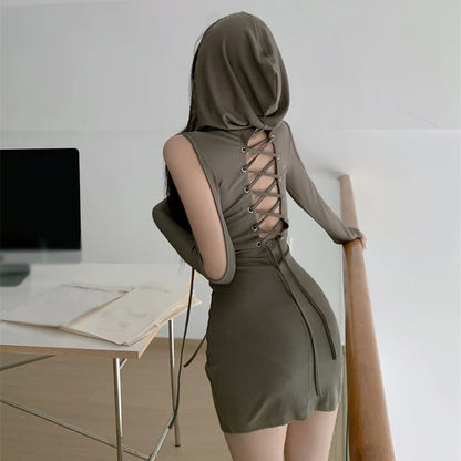 Casual Bodycon Short Dress - Long Sleeves, Elegant Hoodie Dress