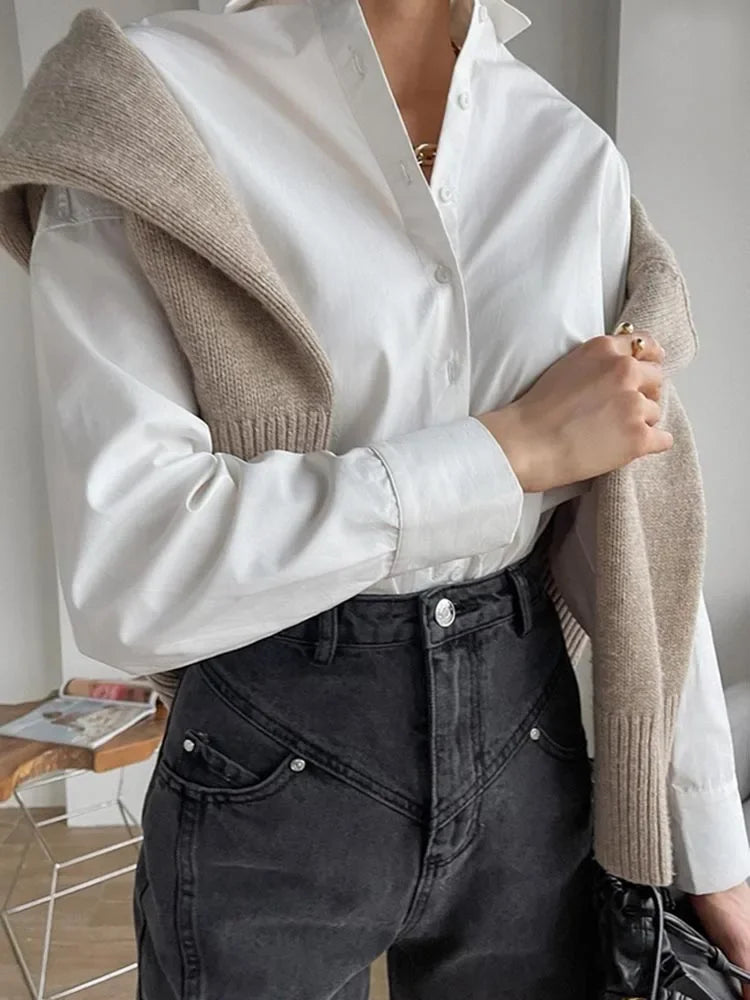 Women's Oversized Shirt Long Sleeve Basic Top 100% Cotton Elegant Shirts and Blouses Solid White Loose Fashion Woman Blouse 2024