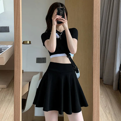 Summer Women's Skirts Fashion Mini Elastic Pleated Skirts