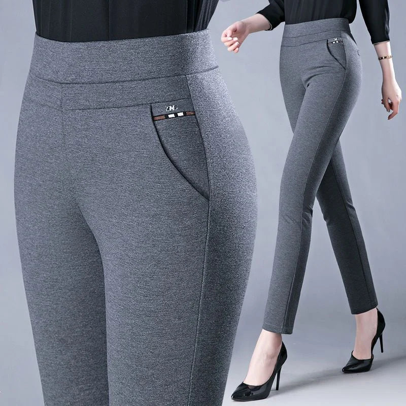 Black Gray Pencil Pants Spring Autumn Elegant High Waist