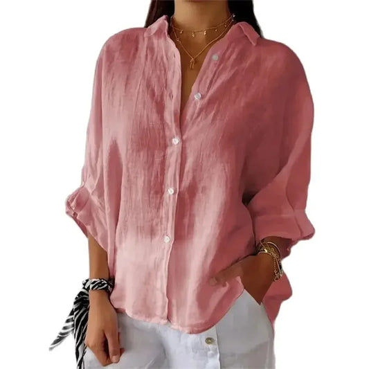 2024 Summer New Back Lace-up Shirt Women Solid Color Cotton Linen Half Sleeve Blouse Sweet Style Daily Casual Loose Female Tops