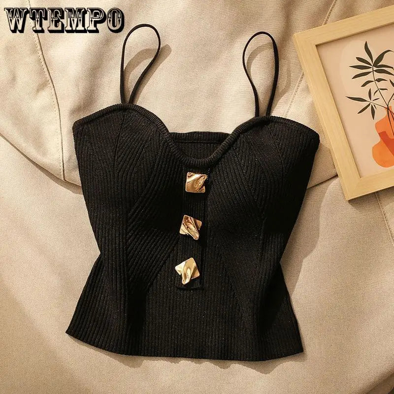 WTEMPO French Style Cross-knit Suspender Women's Summer Wear Sexy Beauty Camisole Slim High-end Bottom Bandeau Top