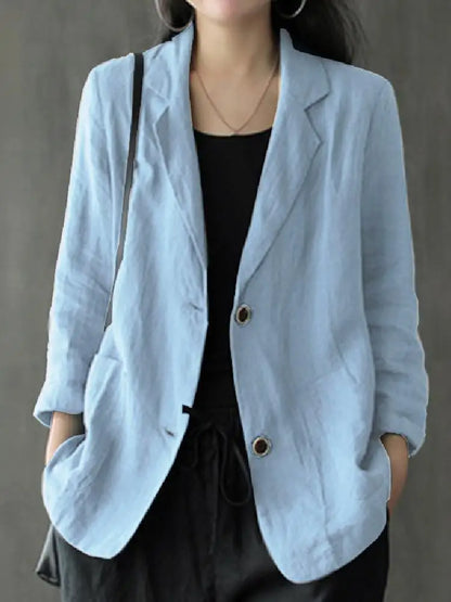 ZANZEA Autumn Work Blazer - Lapel Neck Long Sleeve Suits, Casual Solid Cotton Blazer, Elegant Thin Cardigan Coats