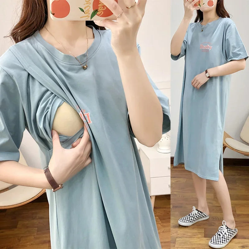 Summer Maternity Dress - Nursing Casual Feeding Clothes