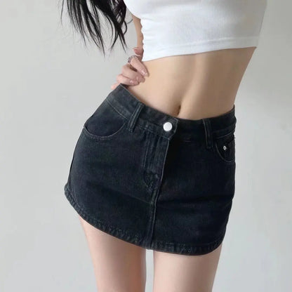 Mini Skirts High Waisted Denim Black Korean Fashion Summer