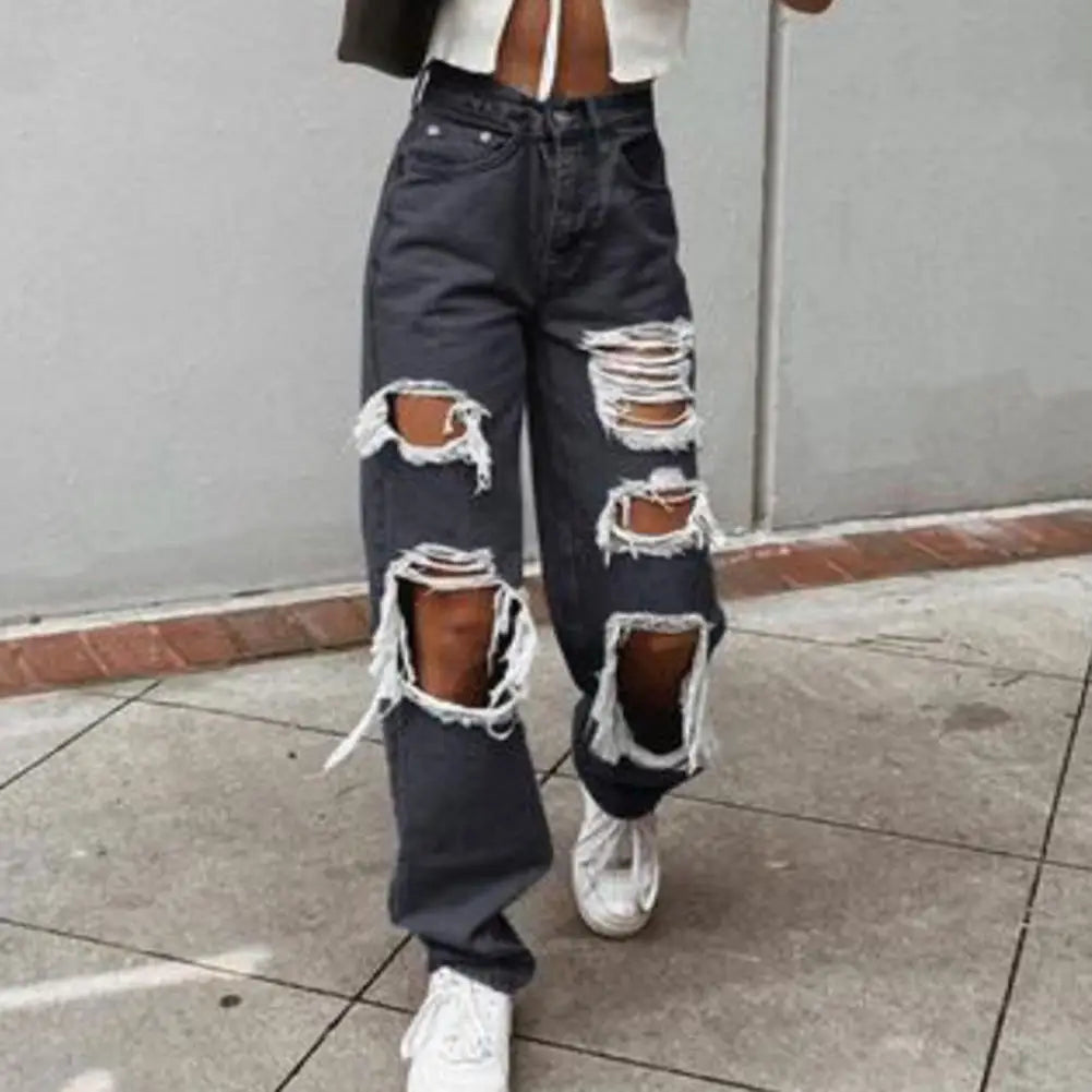 Women's Jeans Zipper Fly Wide Leg Denim Pants High Waist