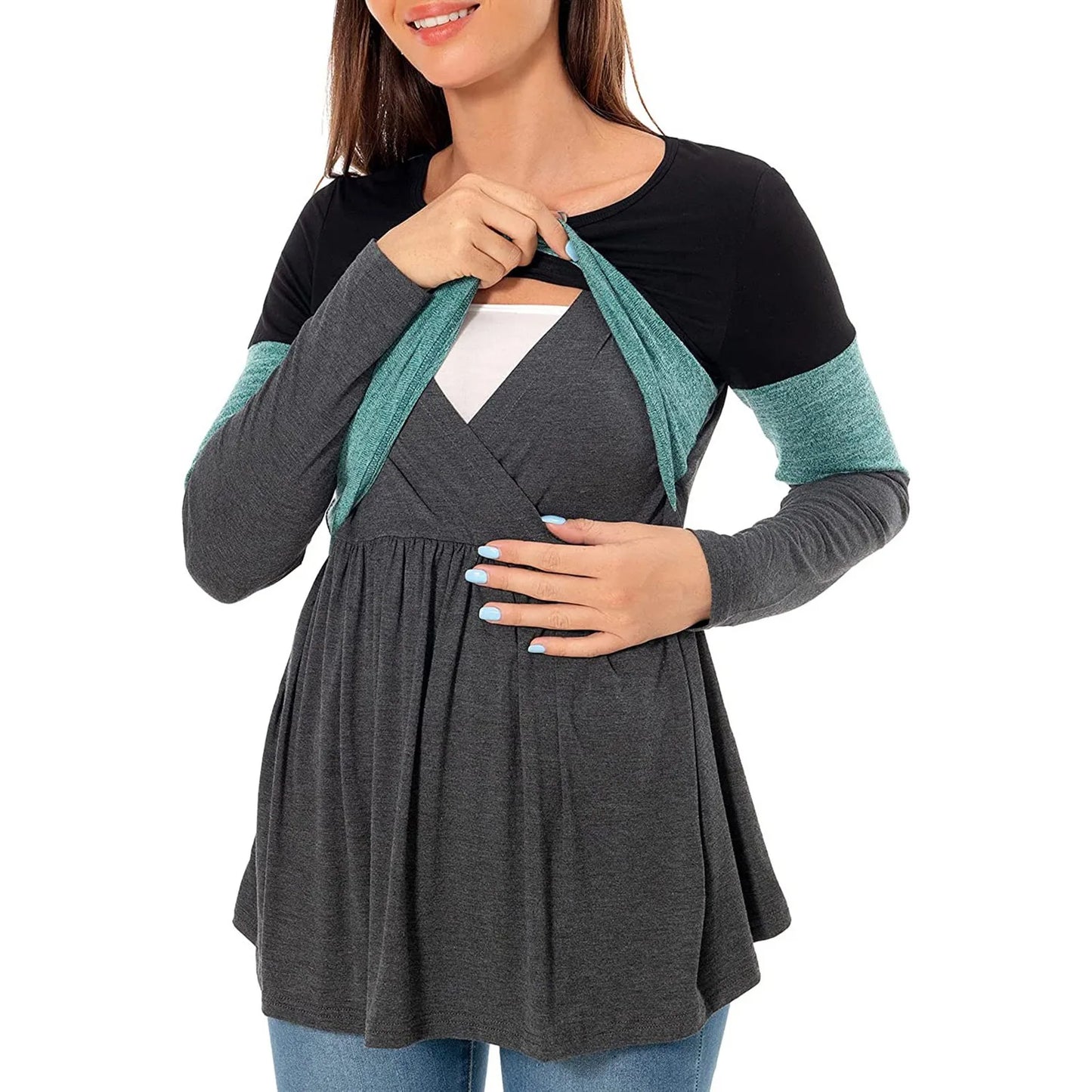 Long Sleeve Nursing T-Shirt - Patchwork Nursed Tops