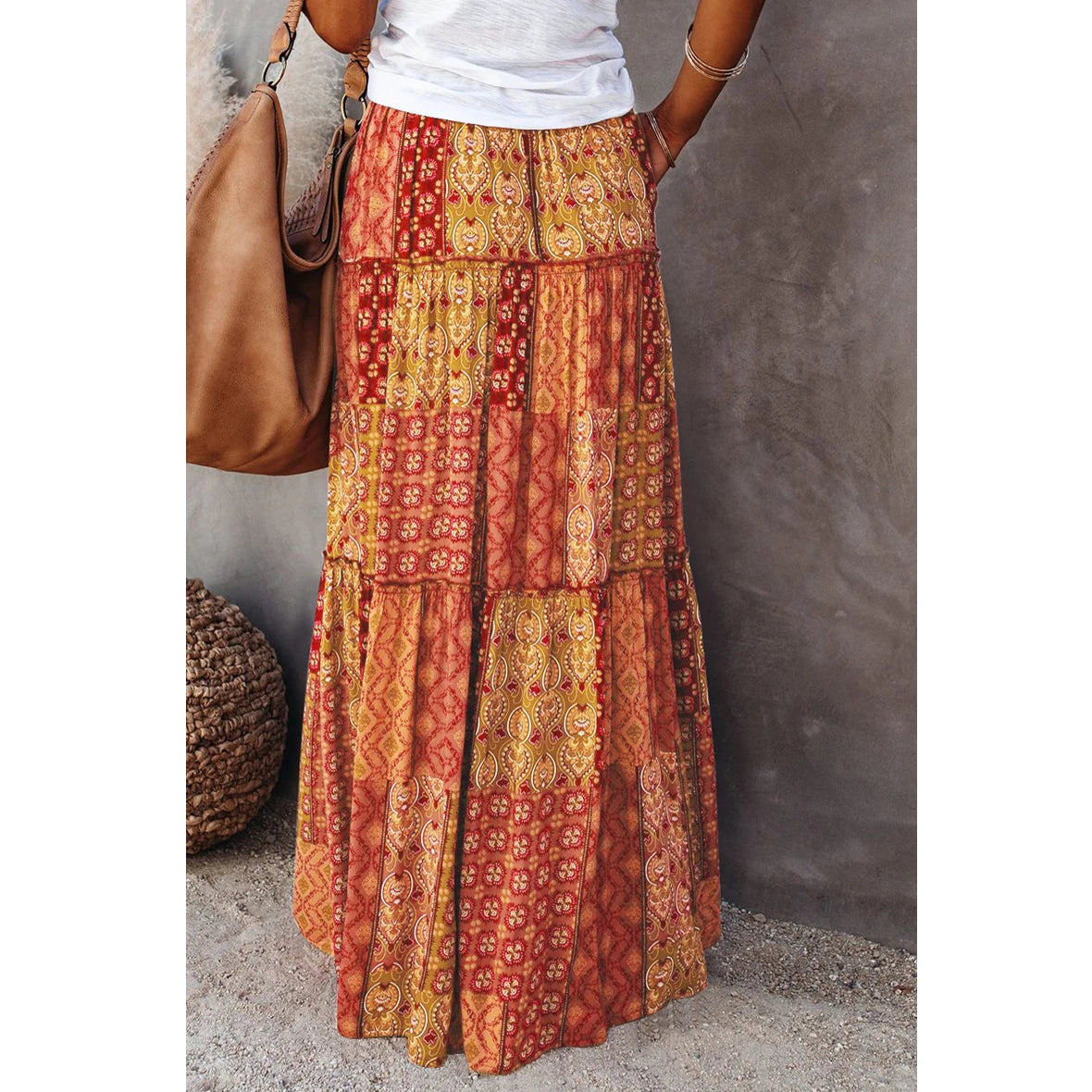 High Waist Maxi Skirt Elastic Pocket Long Women's Summer