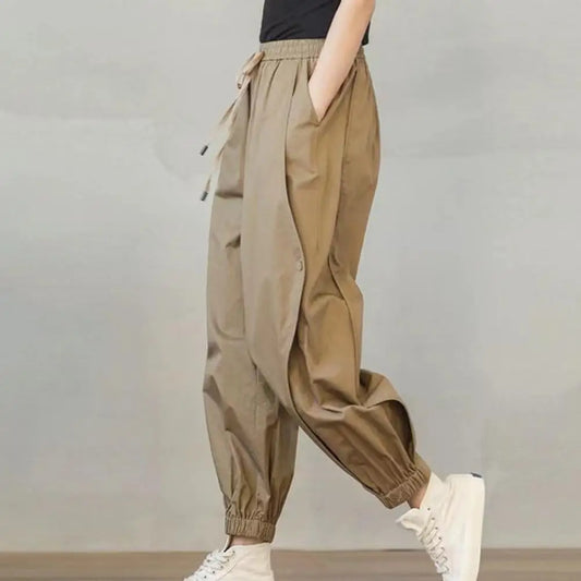 Loose Drawstring Pockets Streetwear Deep Crotch Ankle Banded Trousers