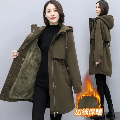 Parkas Women Autumn Winter NEW Wool Liner Thicken Warm Overcoat Hooded Windbreaker