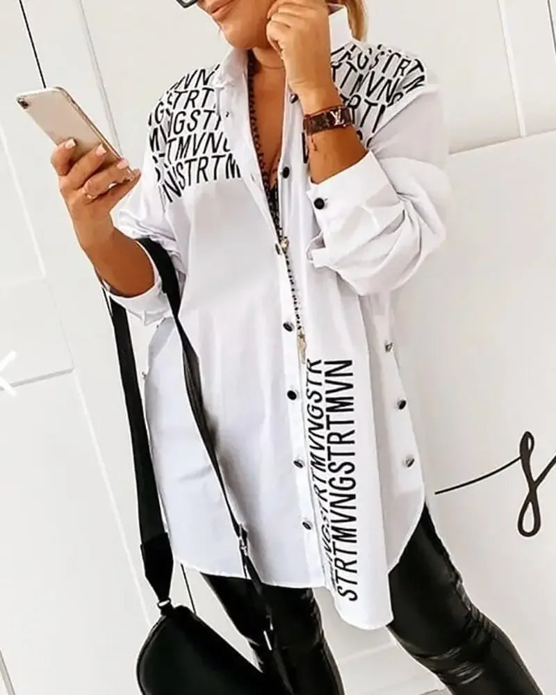 Women's Spring Autumn Letter Printed Shirts Long Sleeve Ladies Shirt Blusas Mujer De Moda Verano Elegantes Womens Shirts