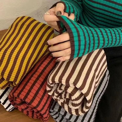 Women's Striped Turtleneck Sweater Autumn and Winter Knit Sweater 2023 Women's Long Sleeve Striped Sweater Turtleneck Sweater