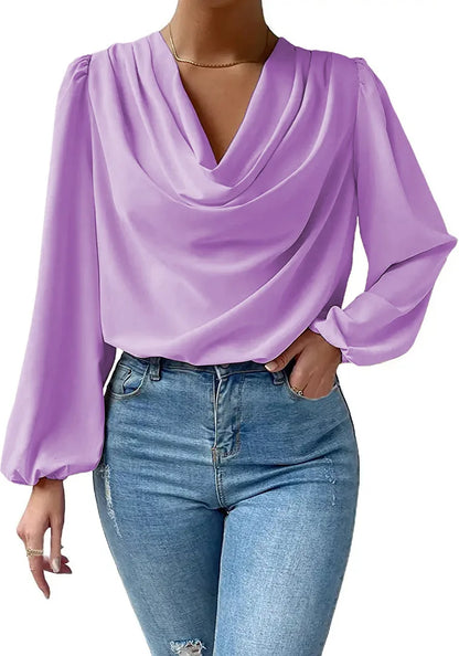 Elegant Women's Shirts Fashion Blouse 2023 Spring/Summer Chiffon  Loose Draped V-Neck Top Office Lady Solid Shirt S-XXXL