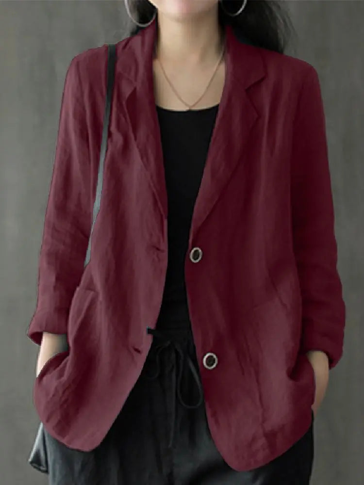 ZANZEA Autumn Work Blazer - Lapel Neck Long Sleeve Suits, Casual Solid Cotton Blazer, Elegant Thin Cardigan Coats