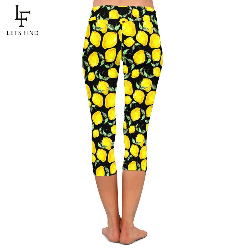 Summer New 3D Lemon Digital Printed Capri Leggings High Waist High Elastic