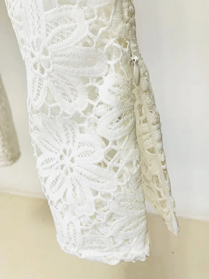 White Lace Blazer Pants Set Water Soluble Lace Pencil Pants Suit Slim Fit