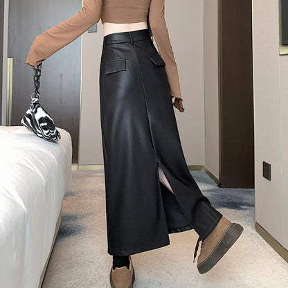 Vintage Coffee Black Long Skirt Women's Casual