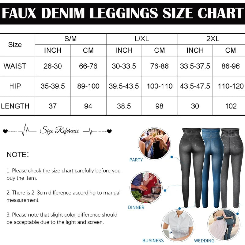 Women's Summer Stretchy Leggings Fashion Faux Denim Pocket Leggings